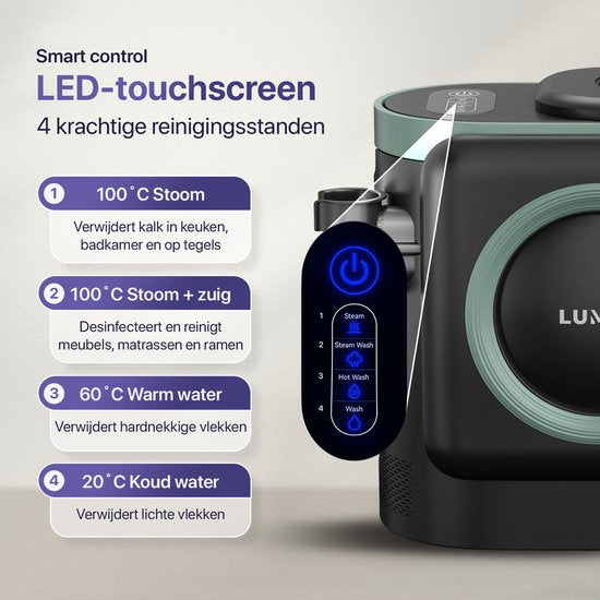 LUMAN 10 in 1 Tapijtreiniger PRO 1800W - 100°C Stoomfunctie en Zelfreinigend - Vlekkenreiniger - Stoomreiniger - Zetelreiniger - Reiniger voor bank, vloer, auto en tapijt - 7 Meter Snoer
