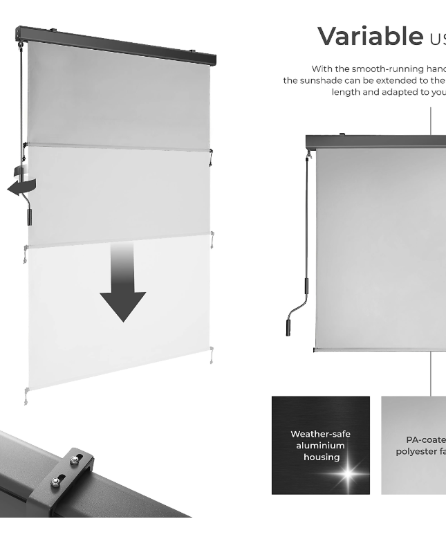 tectake Verticale Luifel Eloise – Uitschuifbaar – 120 x 250 cm – Lichtgrijs