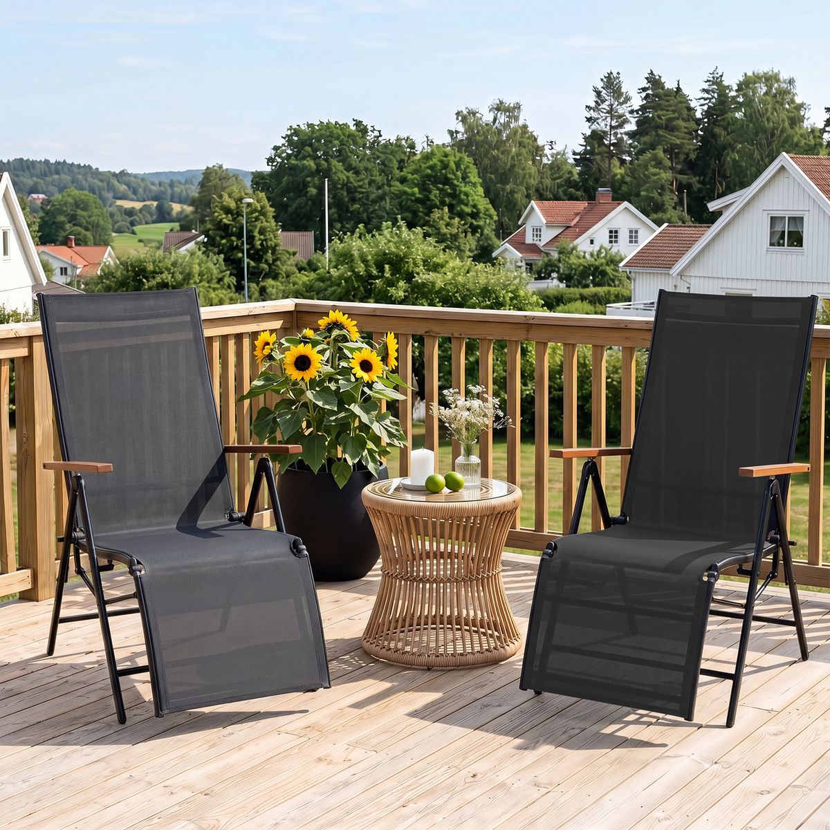 Coast Opvouwbare Ligstoel Set van 2 - Verstelbare rugleuning - Armleuningen - Zwart