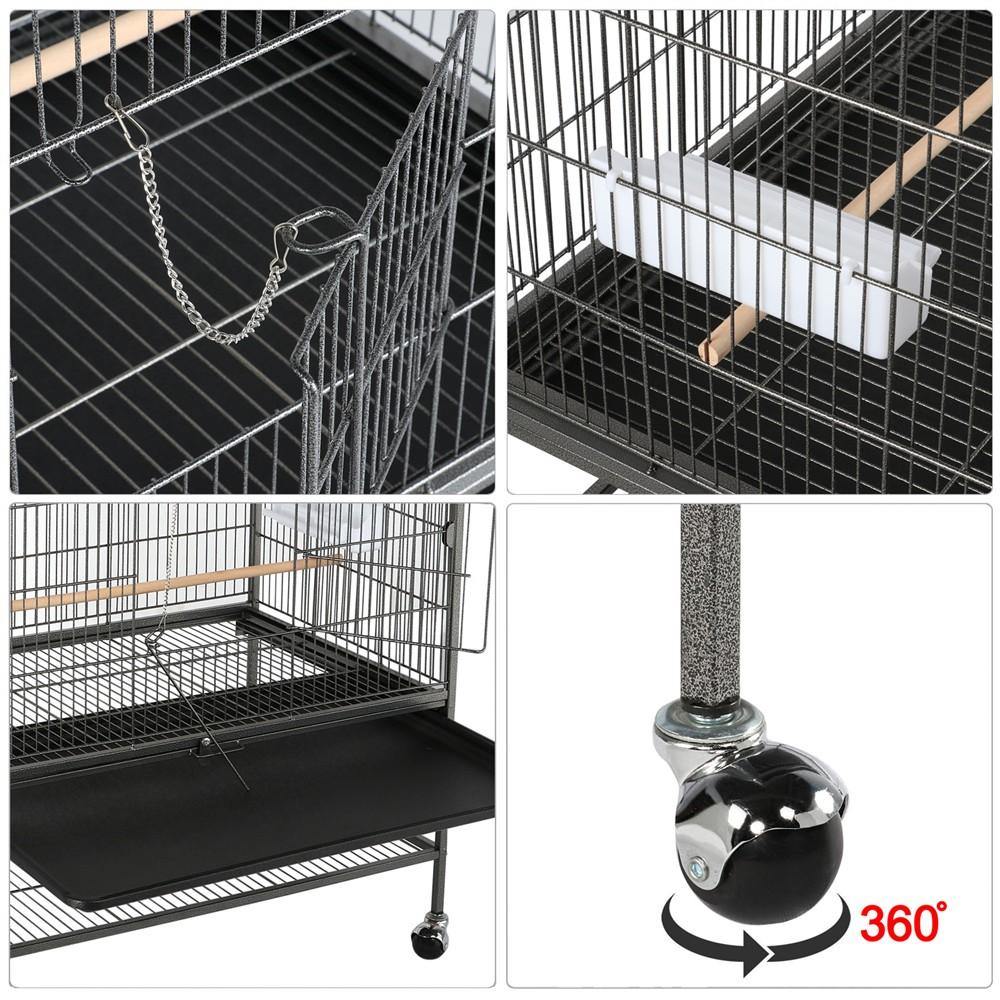 Yaheetech Vogelkooi 132 cm - Zwart - Groot - Met Standaard - 3 Zitstokken - 4 Voerbakken - Verrijdbaar
