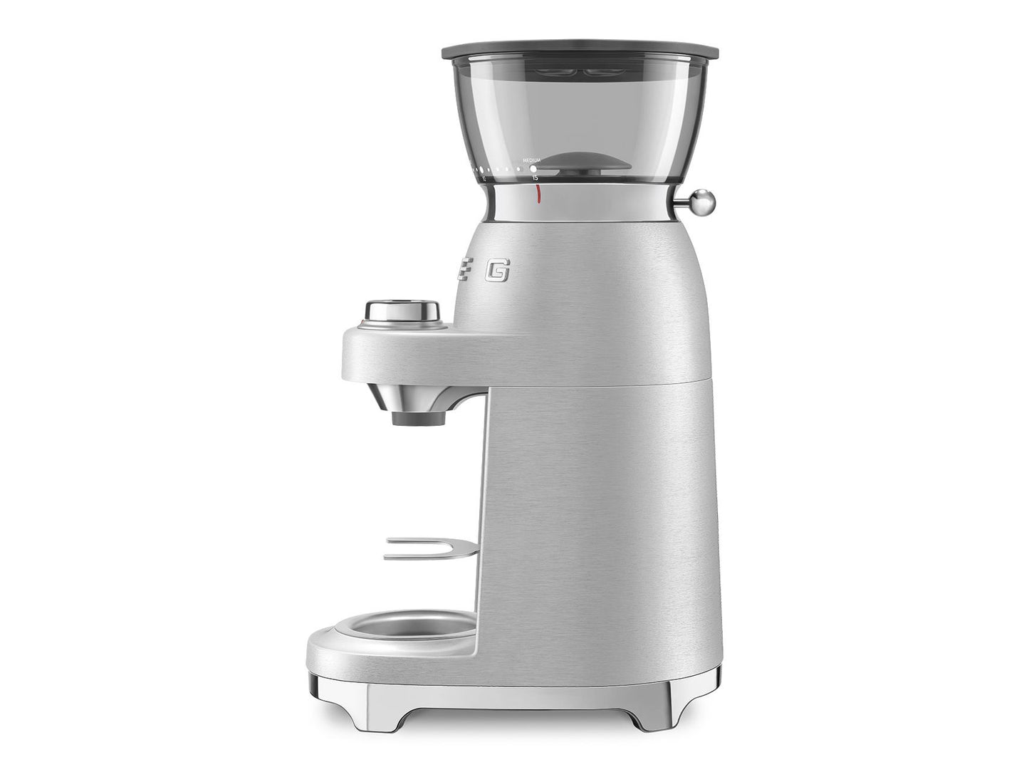Smeg Aluminium Koffiemolen CGF02SSEU – Conische Maalschijf Met 50 Maalniveaus – Zilver / RVS
