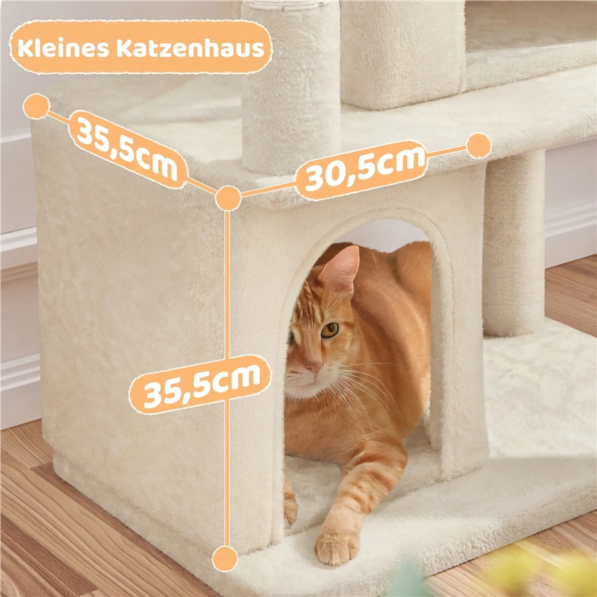 Yaheetech Krabpaal Met 2 Kattenhuisjes – Voorzien Van Sisal Krabpaal En Krabplank En Uitkijkplatform – Voor Kleine En Middelgrote Katten – Beige Pluche En Spaanplaat – 60 x 45 x 106 cm