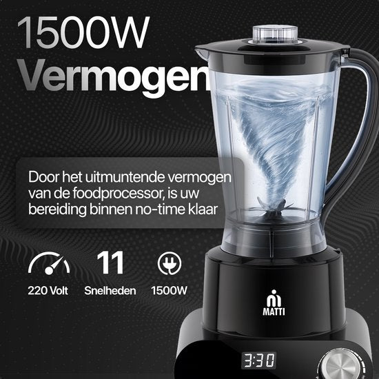 MATTI® 5-in-1 - Foodprocessor - 1500 Watt - Keukenmachine - Multifunctionele Foodprocessors | Blender - Hakmolen - Citruspers - IJscrusher