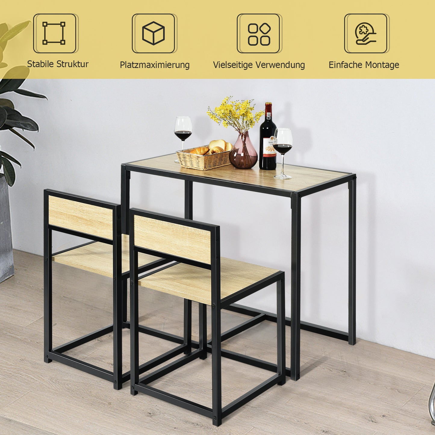 Coast 3-Delige Eettafel Set Bar Tafel Set Keuken Tafel Eettafel + 2 Stoelen Natuurlijk