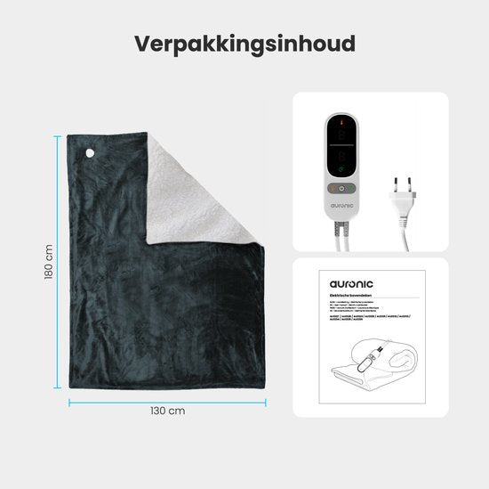 Auronic Elektrische Deken - Warmtedeken - Sherpa Fleece - 9 Hitte en Timerstanden - Bovendeken - 180x130 - 1 persoons - Antraciet