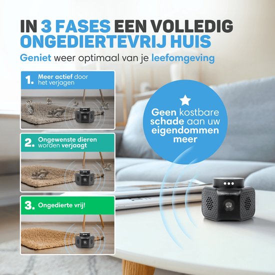 Vulpes Goods® Verjager - Muizenverjager - Ultrasone Verjager - Ongedierte Verjager Voor Binnen - Rattenverjager - Muizen Bestrijding - 360 graden & 4 modi - Pest Repeller - PRO Zwart