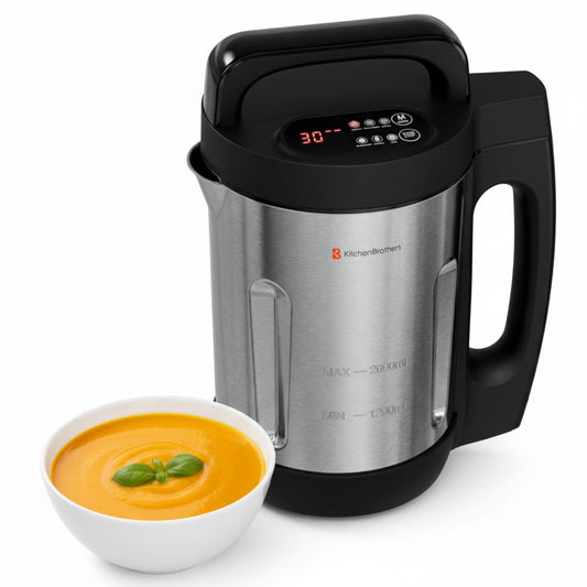 KitchenBrothers Soepmaker - 2L - 5 Programma's - Timer Display - Blender - RVS/Zwart