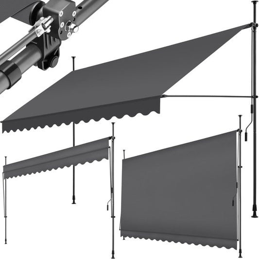 tectake - klemluifel - Zonnescherm – Zonneluifel - Verstelbaar - Klem-zonwering - Zonnescherm Balkon - 400 x 180 cm - zwartgrijs – zonwering - 404970