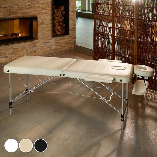 tectake® - aluminium massagetafel 2 zones, massagetafel 4cm matras, opvouwbare massagetafel, in hoogte verstelbare aluminium massagetafel, draagbare massagetafel inclusief accessoires, aluminium hoofdsteun, armleuning en draagtas - beige