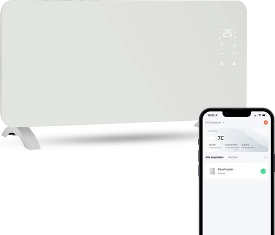 FlinQ Slimme Paneelverwarmer met WiFi - Verwarming elektrisch - Verwarmingspaneel - Elektrische kachel - Convectorkachel - Portable Heater - 2000W - Wit