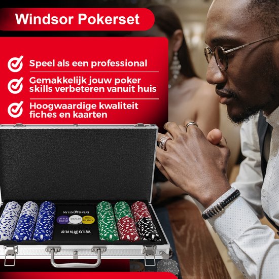 Windsor Pokerset - 300 Chips - PokerKleed - Blinds - Kaarten - Pokerchips - Poker Fiches