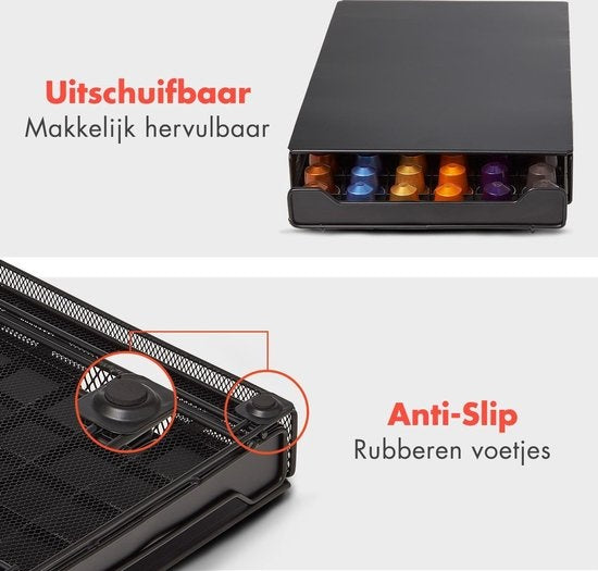 KitchenBrothers Capsulehouder met Lade - Geschikt voor Nespresso - 60 Cups - Zwart