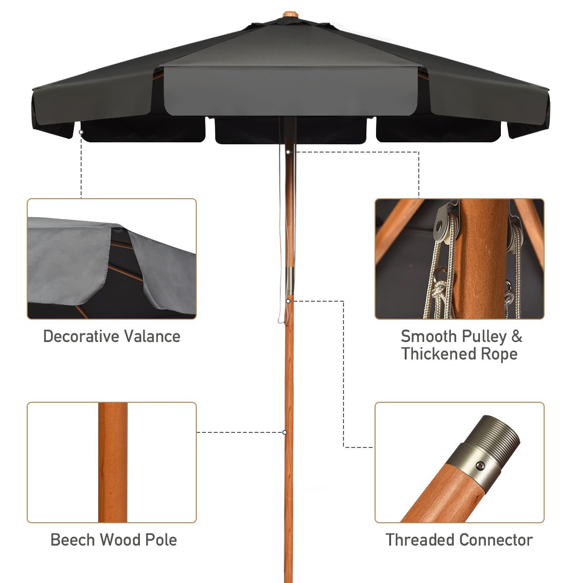 Coast Terrasparasol - Ø3m - 8 Stokken - Zwart