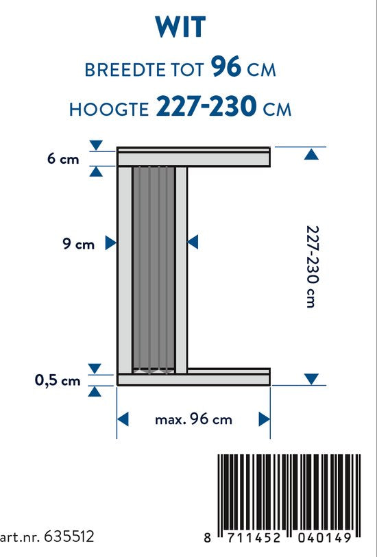 Bruynzeel Plisséhordeur s900 L 96x227-230 wit