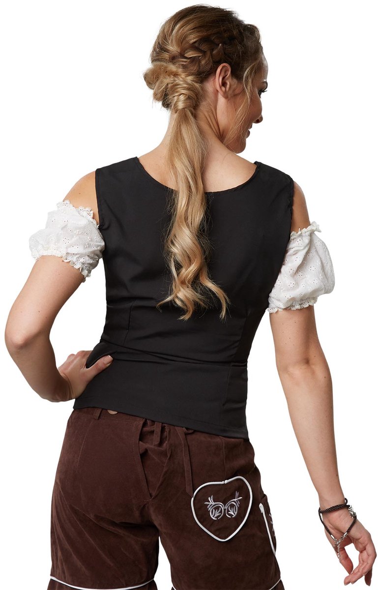 Dressforfun – Kostuumblouse Sissi – Dirndl Blouse met Carmenhals, Veter en Kanten Details – Oktoberfest Verkleedkleding – Maat L