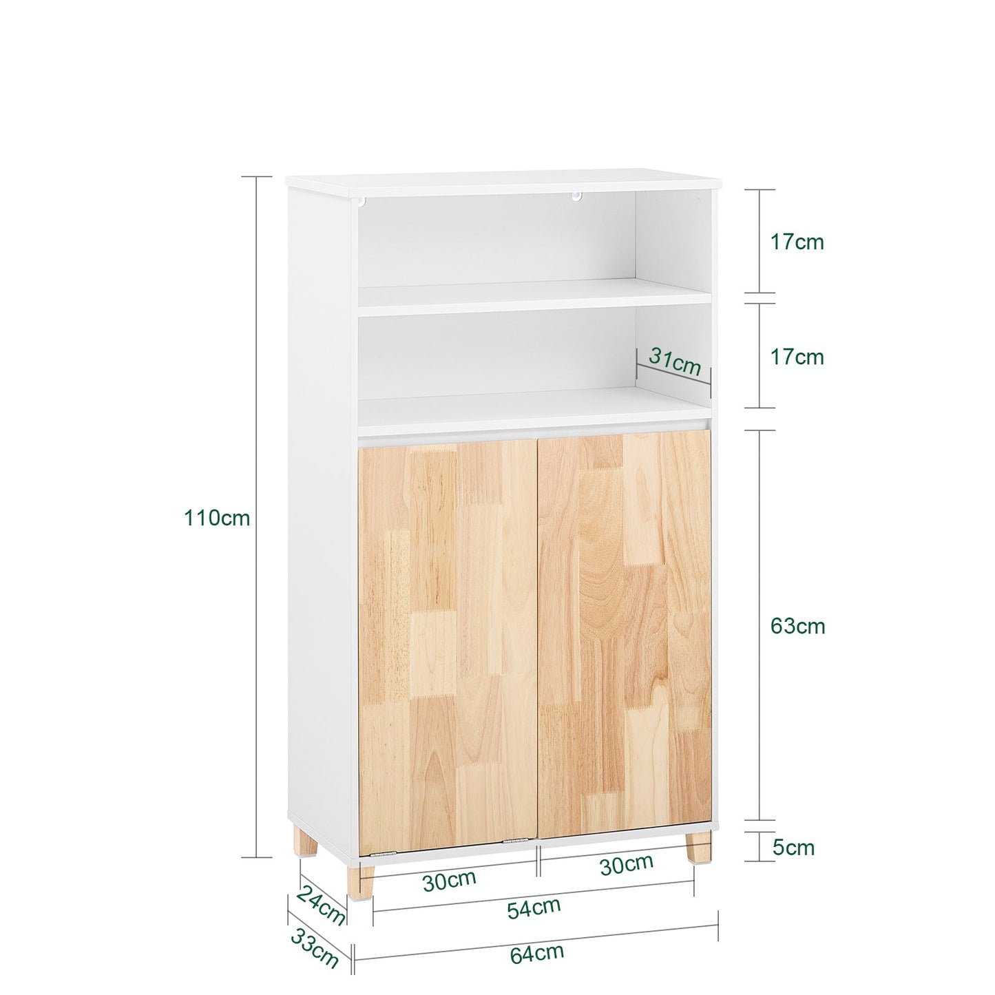 SoBuy BZR143-WN Badkamermeubel met Afneembare Wasbak, 3 Vakopslag en Wasmand – Wit, 64x33x110 cm
