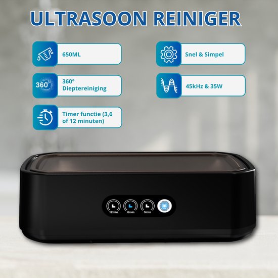 Ultrasoon Reiniger - 650ml - Reinigingsapparaat voor Brillen - Sieradenreiniger - Horloge - Zeri