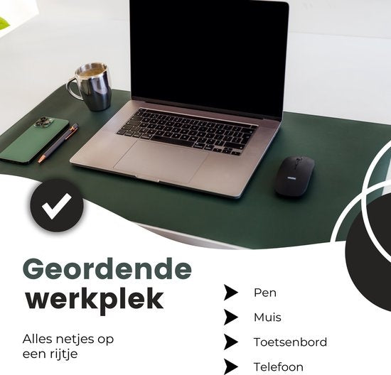 WURK - Professionele bureauonderlegger van kunstleer - Bureau-accessoires - Muismat XXL- Met kabelklem - 90x45 - Donkergroen
