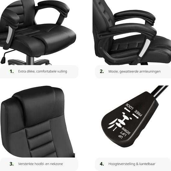 tectake® - Luxe design Bureaustoel directie kantoorstoel directiestoel - Zwart