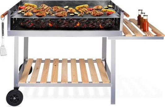 BBQ-collectie houtskoolbarbecue - BBQ met tafel - Buitenkeukenbarbecue in hoogte verstelbaar - 98 x 56 x 85 cm