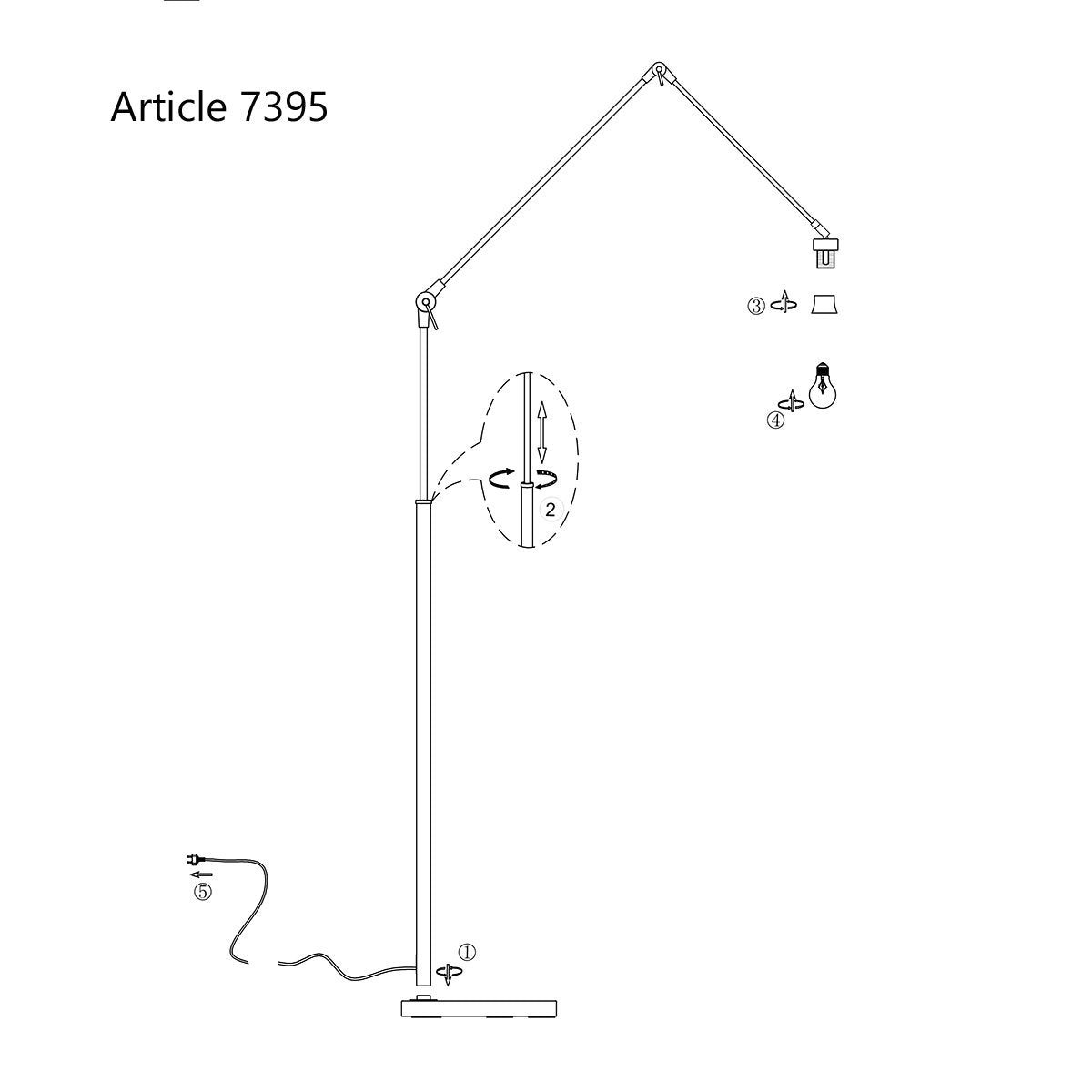 Prestige Chic Moderne Vloerlamp – 1-Lichts – Draaibaar, Kantelbaar & Uitschuifbaar tot 250 cm – E27 – 35x100 cm – Woonkamer / Kantoor – Mat Zwart