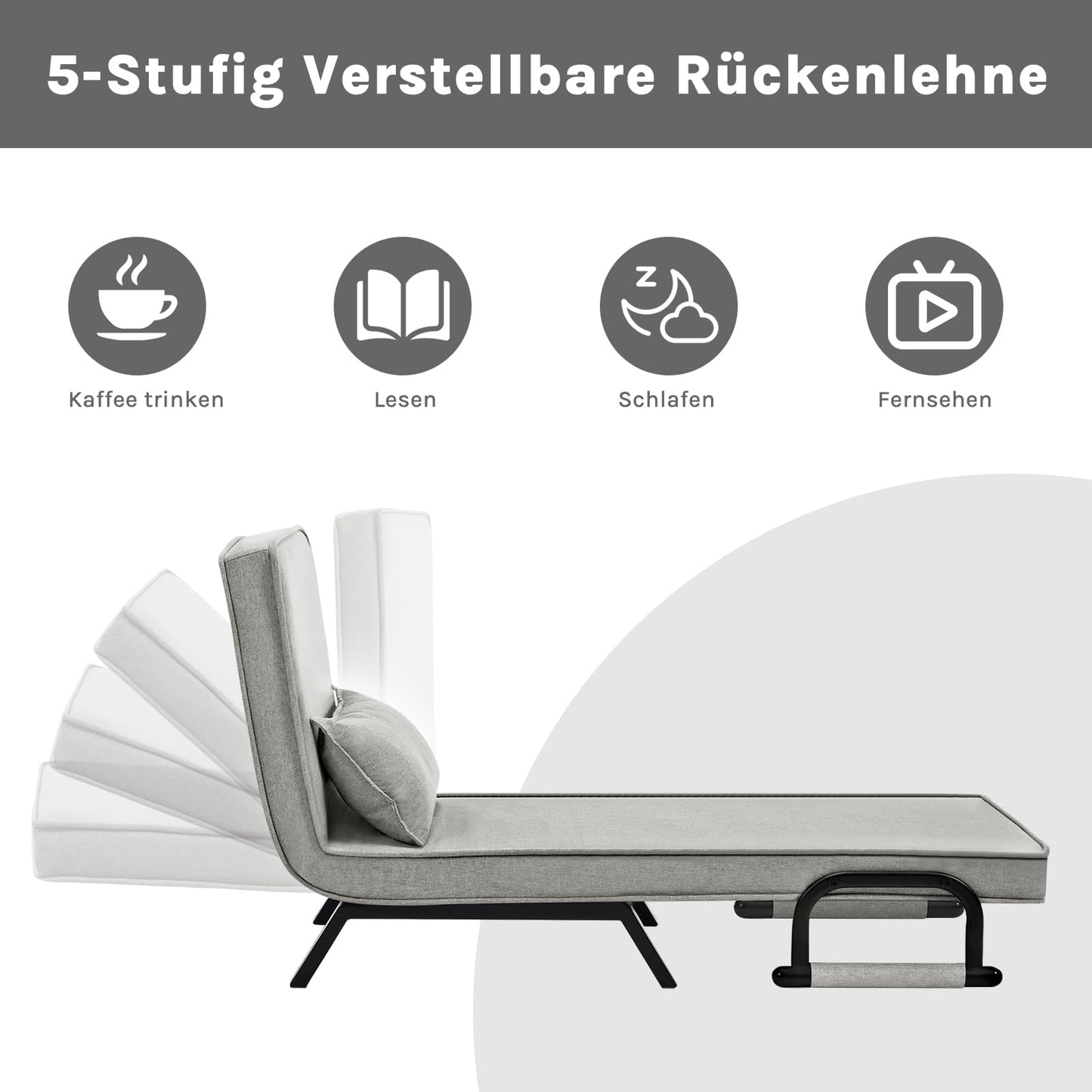 Woltu Slaapfauteuil - 3 In 1 - Verstelbare Rugleuning - Linnen - 65x78x75 cm - Lichtgrijs