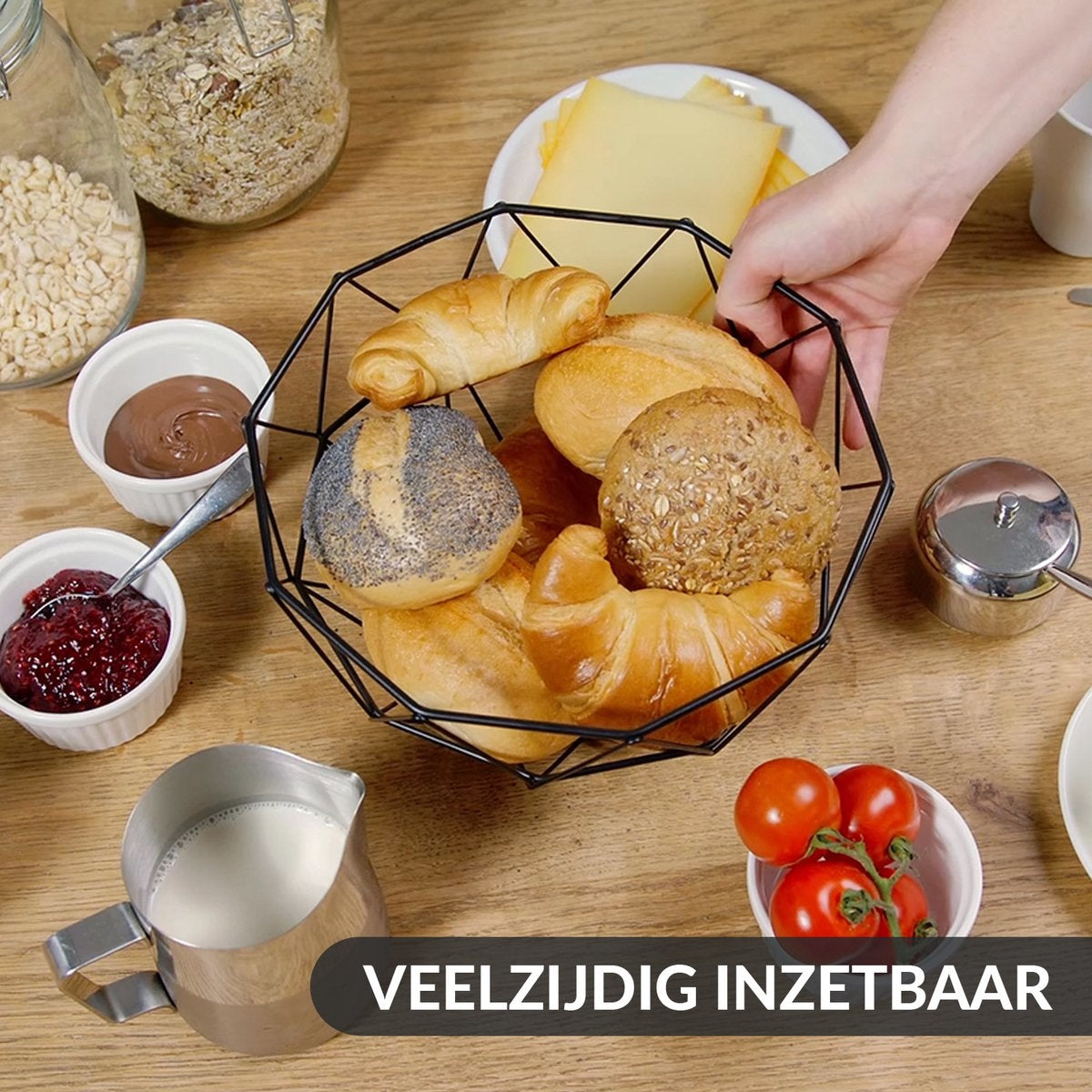 Chefarone Fruitmand - Fruitschaal – Groentemand – Opberger – Metaal – Hout - Zwart