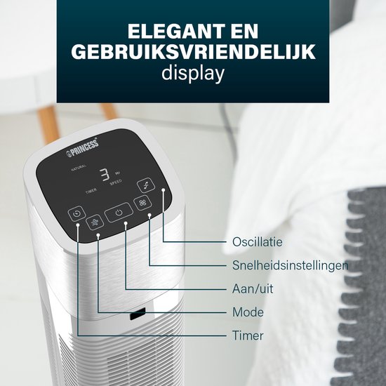 Slimme Torenventilator – Bladloos – Met App & Afstandsbediening – Timer – Energiezuinig – Princess 358275 – Wit