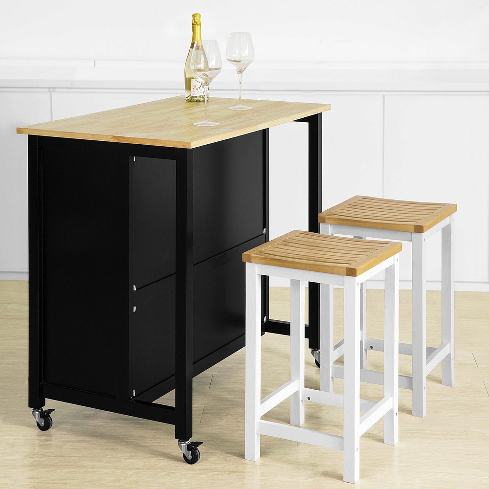 SoBuy  Keukentrolley op Wielen FKW74-SCH - 2 Lades & 2 Planken - 100x94x60 cm - Zwart