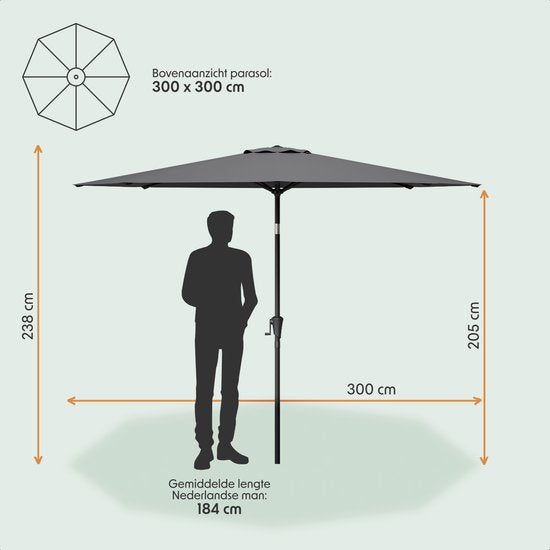 LifeGoods Parasol - Tuin - Ø300 cm - 30° Kantelbaar - Waterdicht - UPF50+ - Donkergrijs
