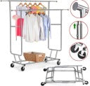 Yaheetech Kledingrek 128 x 55 x 173 cm - Zilver - Verrijdbaar - 130 kg - Dubbele Kledingstang