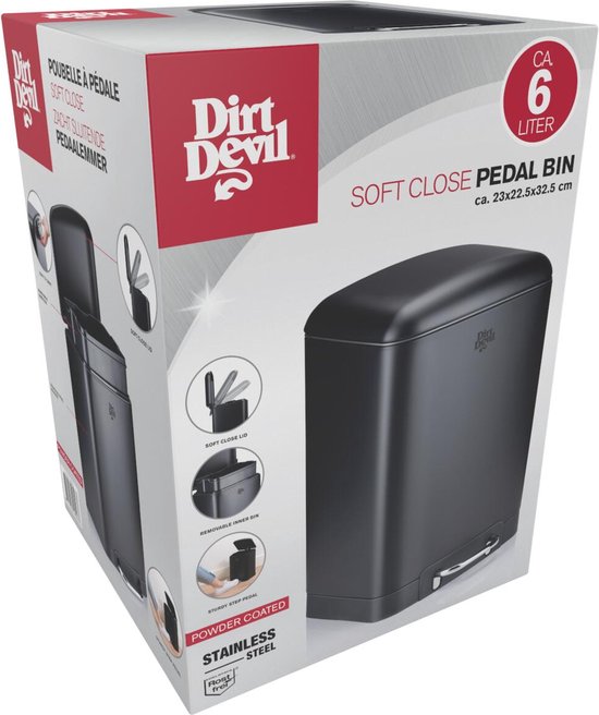 Dirt Devil Pedaalemmer 6 Liter - Prullenbak Badkamer - RVS - Zwart