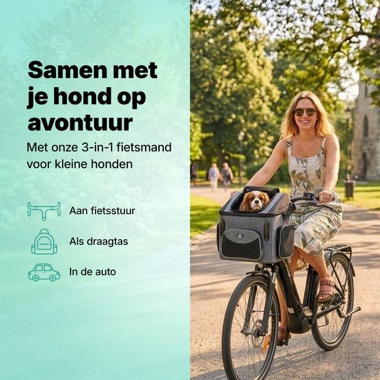 Jake en Jacky Hondenfietsmand - Fietsmand Hond Voorop - Hondenmand Fiets - Autostoel Hond - Kleine Hond max 8 kg - 39x28x34 cm