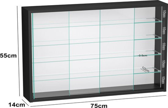 Vitrinekast staande hangende wandvitrine - schuifdeuren - 75 x 55 x 14 cm