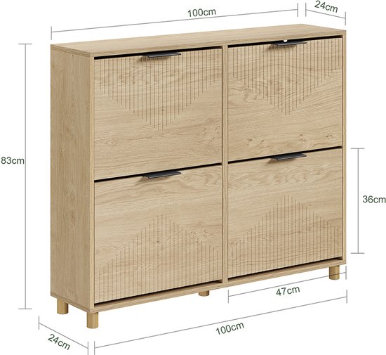SoBuy Schuhschrank - Schoenenkast - 4 Kleppen - 8 Vakken - Modern Design - 83x24x100 cm | FSR214-N