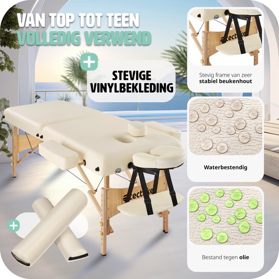 tectake® - Massagetafel Behandeltafel - matras van 7,5 cm hoog + rolkussens en draagtas - behandelbank – incl. opbergtas – opvouwbaar