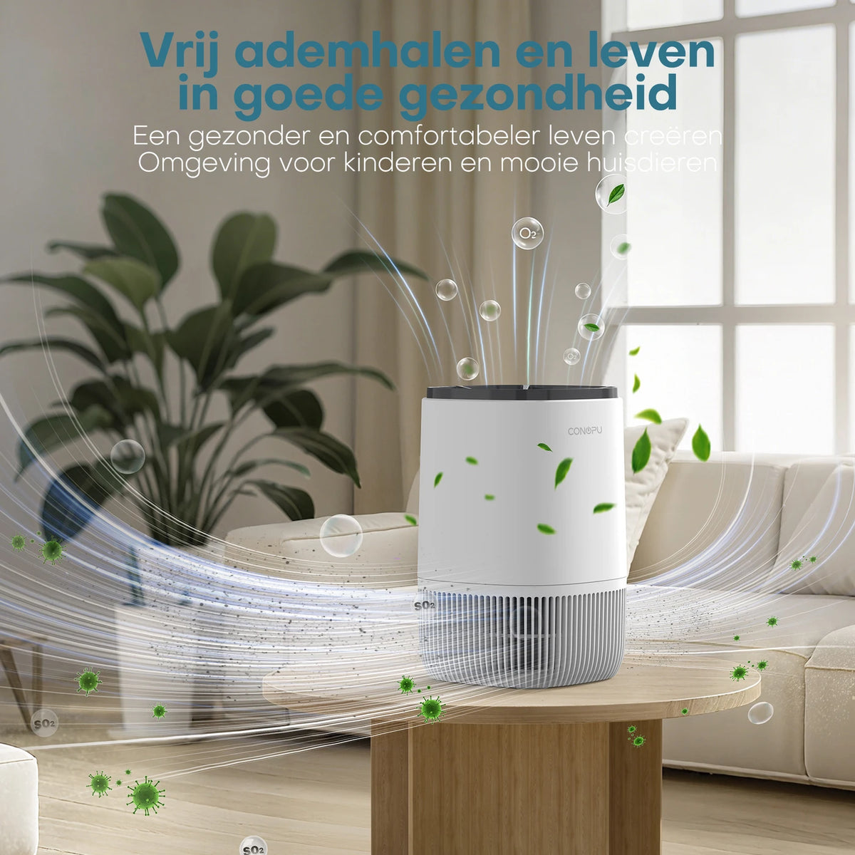Conopu HEPA-Luchtreiniger - Geurfunctie en Timer - 17 × 17 × 26 cm
