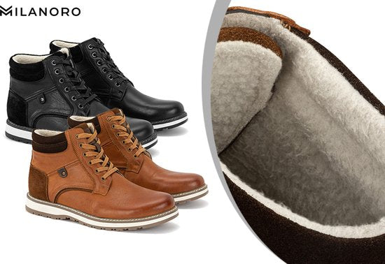 Milanoro - Elegante lederen herensneakers - Zwart - Maat 43