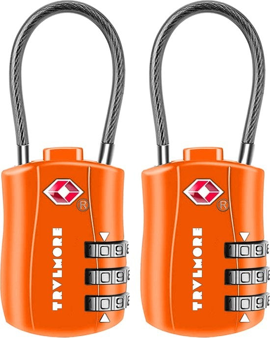 TRVLMORE Kofferslot - TSA Reisslot - Hangslot - 3 Cijferig - 2 Stuks - Cijferslot - Oranje