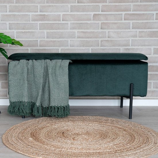Watford bank met opbergruimte groen velours, zwart.