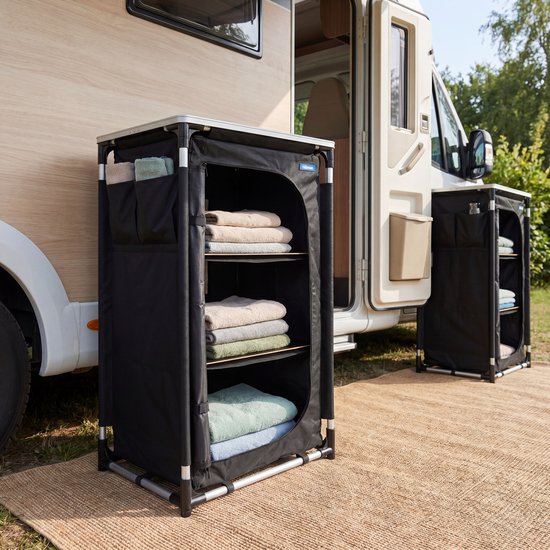 Tristar Campingkast Inklapbaar – Aluminium Frame – 3 Lagen – Verstelbare Poten – Zijvakken – Inclusief Draagtas – Zwart - CU-0809