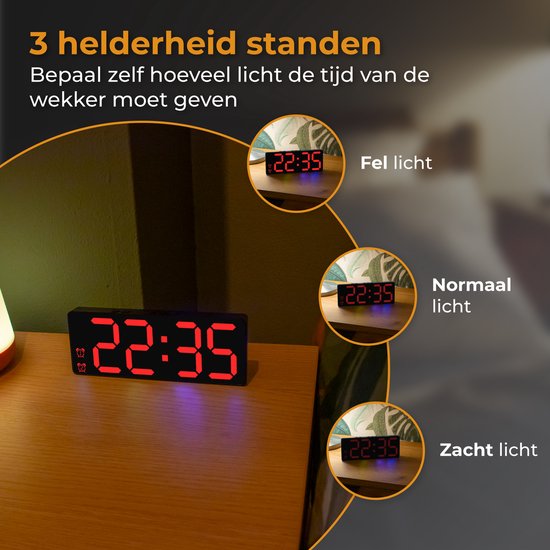 Nuvance Digitale Wekker - Digitale Klok - Wekkers voor Kinderen & Volwassenen - Reiswekker - Slaapkamer - Led Wekkers Digitaal - Rood