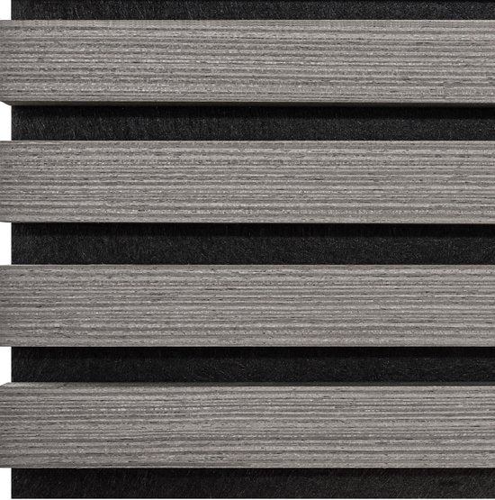 tectake® Akoestische Panelen - Set van 2 - 60 x 120 cm - 1,44 m² - Aanpasbare Grootte - Lattenwand van MDF en Houtfineer - Geluidsisolatie - Eiken Lichtgrijs