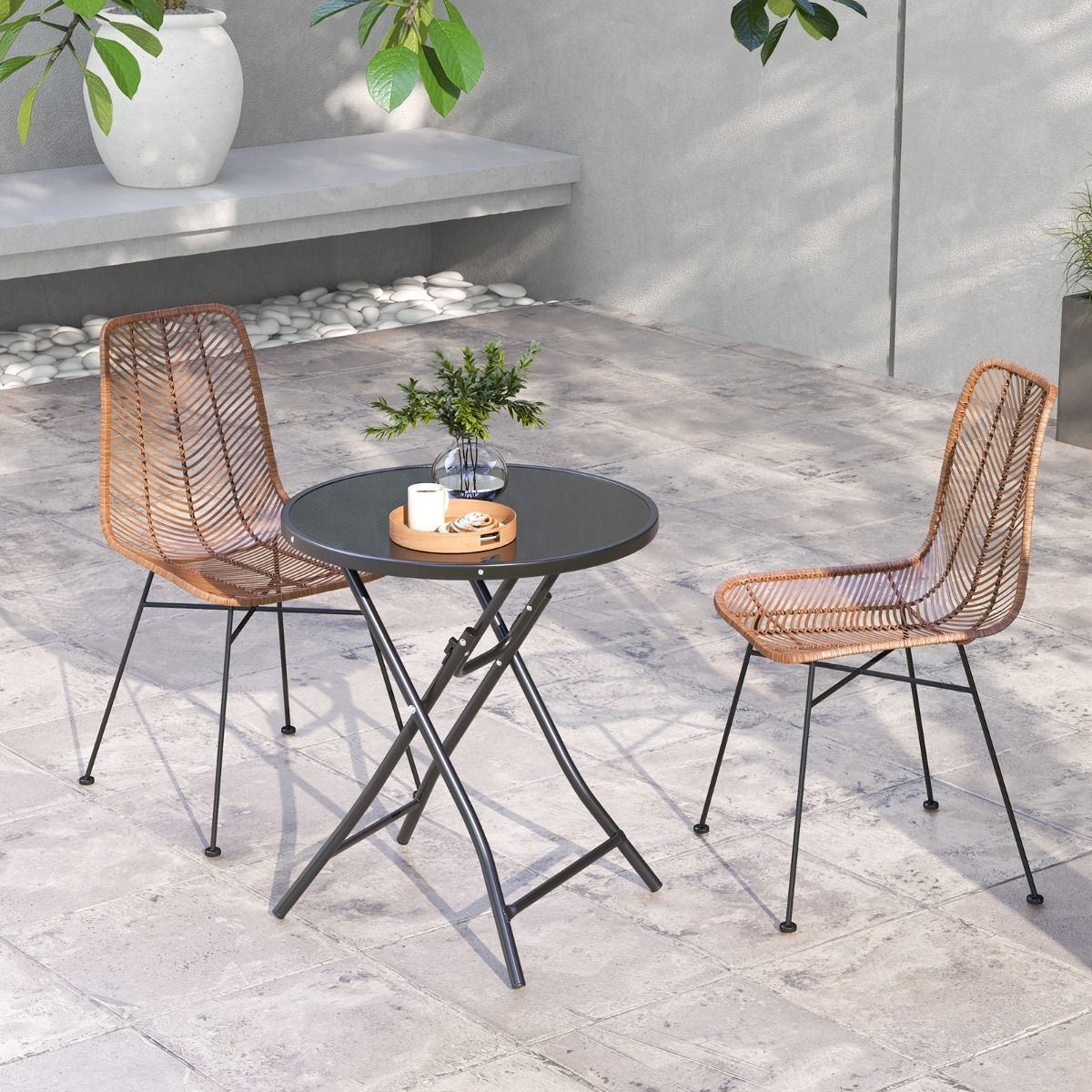 Coast Ronde Opvouwbare Bistrotafel – Ø59 cm Zwart – Gehard Glas – Metaal – Voor Binnen & Buiten