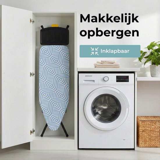 STAUS&BACH Strijkplank X - voor Stoomgenerator - 122 x 43,5 cm - Inclusief mouwplankje en opvouwrek - 76 - 96 cm in hoogte verstelbaar - Met stoomunithouder stoomstrijkijzer - Blauw - Ironiq Pro