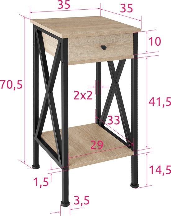 tectake® - Bijzettafel Dayton - industrieel - lichtbruin -35 x 35 x 70,5 cm - 404452