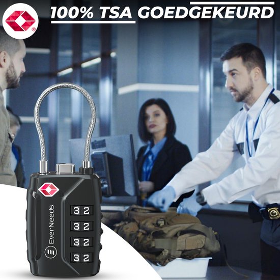 EverNeeds - TSA cijferslot - Zink - Zwart - 2 Stuks