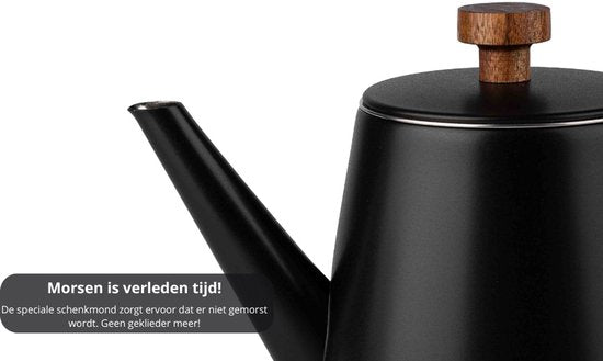 VDN RVS Theepot Dubbelwandig met Filter - Zwarte Theekan 1 Liter - 904