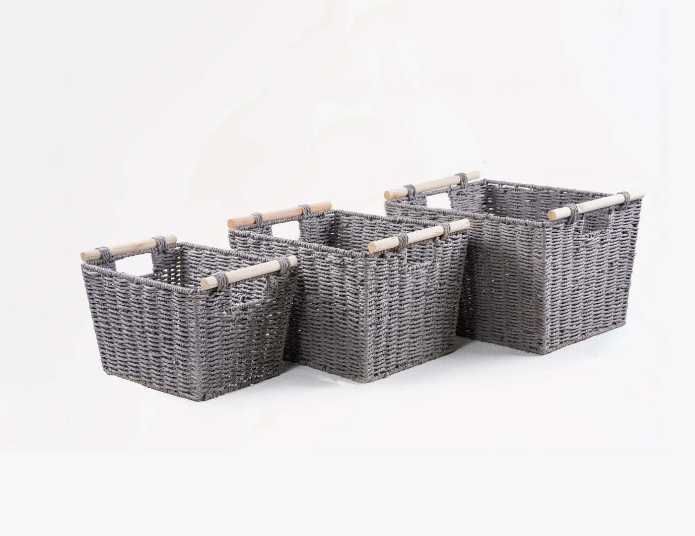 KEVAHOME Handgeweven Opbergmanden met Houten Handgrepen - Set van 3 - Natuurlijk en Decoratief