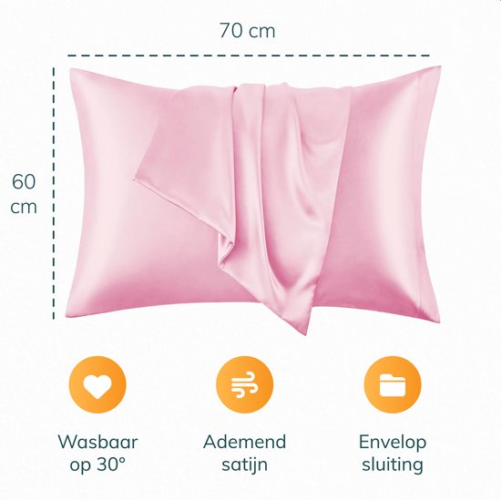 Satijnen set kussensloop - Incl. bonnet en slaapmasker - 60x70 cm - Slaapmuts - Krullen - Satijn - Moerbij - Zijden - Beauty - Silk - Zachte - Satin roze - Soft & Silky